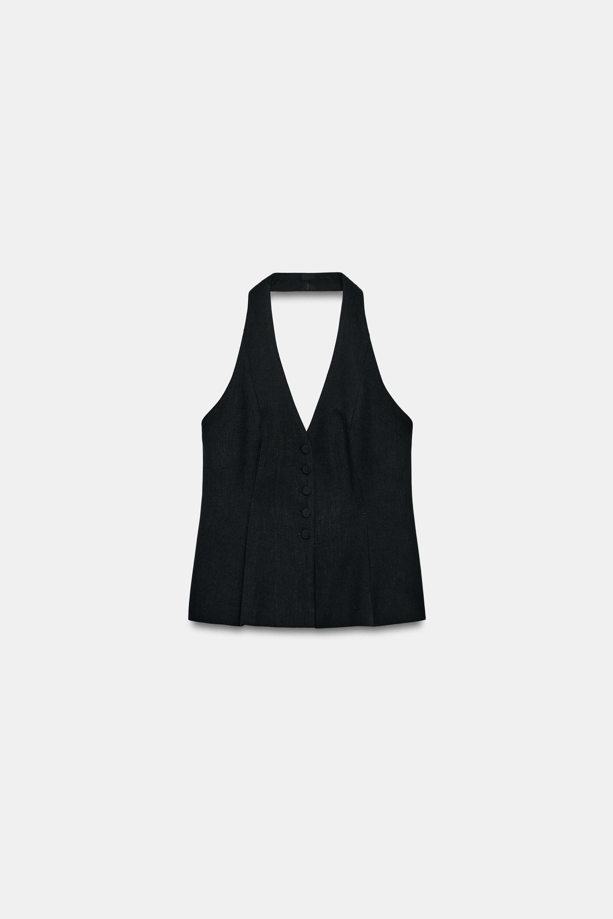 COVERED BUTTON HALTER VEST TOP